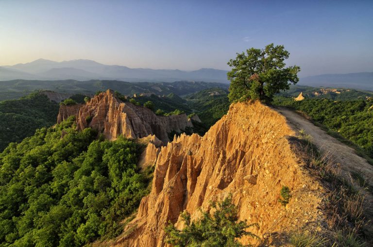Sunset at the sand pyramids near Melnik Bulgaria