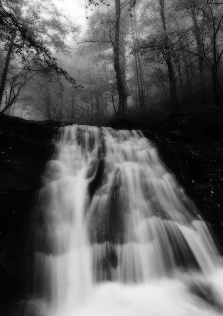 BW photo of waterfall in Bulgaria