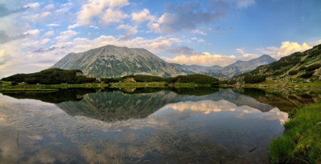 Lake at sunset in Pirin mountains Bulgaria