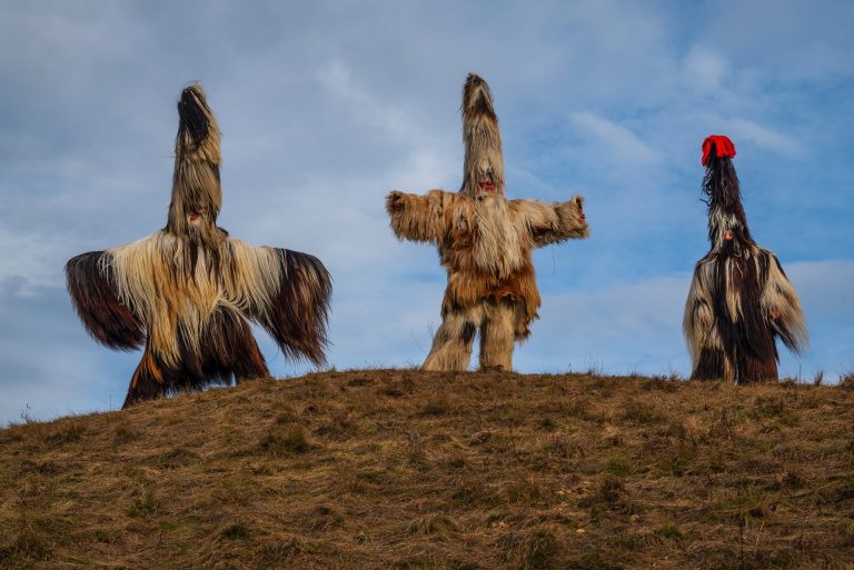 Kukeri group with furry costumes