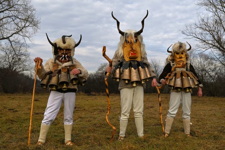 Kukeri group with masks and bells