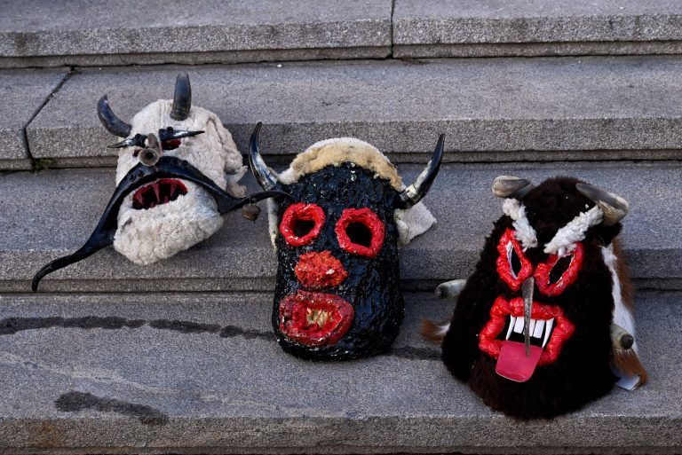 Kukeri masks at Surva festival Bulgaria