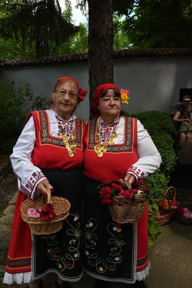 Old ladies in traditional Bulgarian costumes