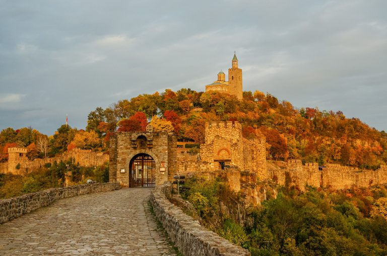 Autumn sunset over Tsarevets Veliko Tarnovo fortress