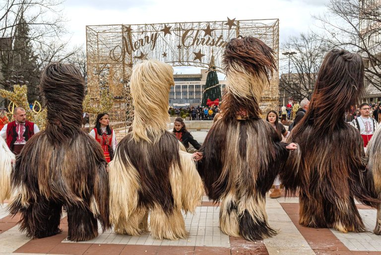 Kukeri, ancient Bulgarian masked dancers performing a winter ritual for health and prosperity